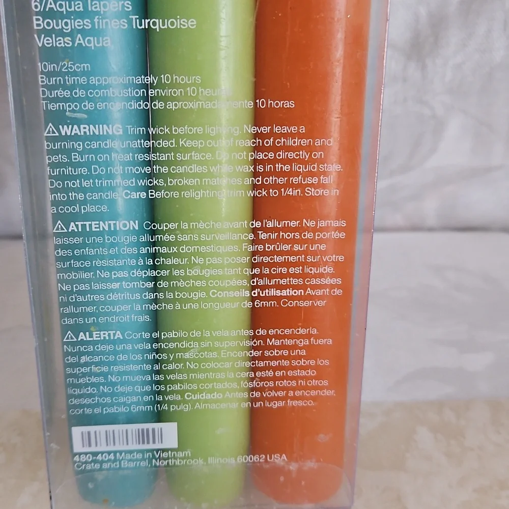 Crate& Barrel 6 Taper Candles.